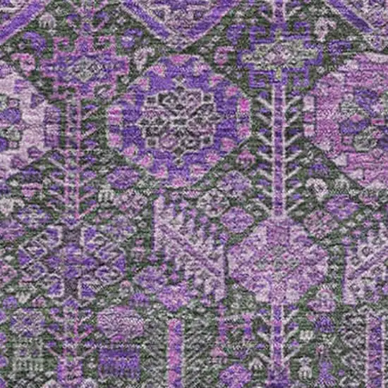 Purple And Ivory Tribal Washable Area Rug With UV Protection Photo 3