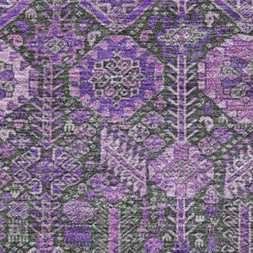 Purple And Ivory Tribal Washable Area Rug With UV Protection Photo 3