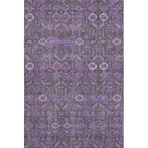 Photo of Purple And Ivory Tribal Washable Area Rug With UV Protection