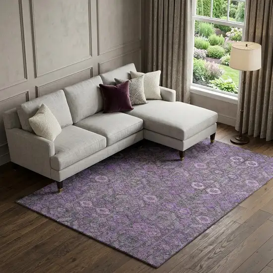 Purple And Ivory Tribal Washable Area Rug With UV Protection Photo 1