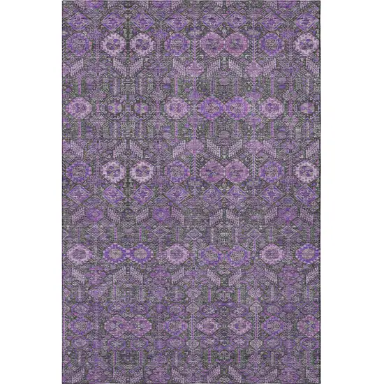 Purple And Ivory Tribal Washable Area Rug With UV Protection Photo 4