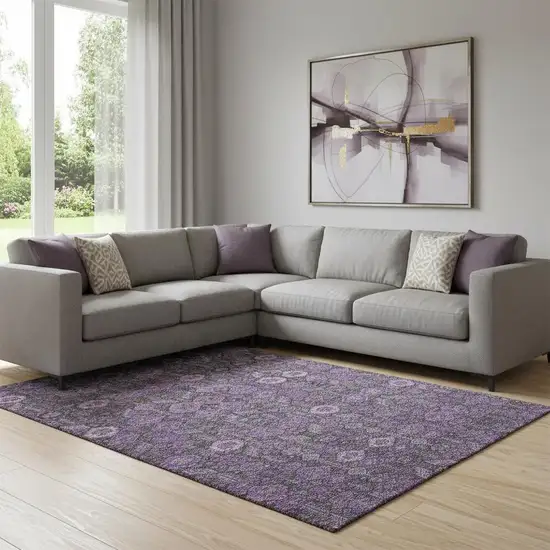 Purple And Ivory Tribal Washable Area Rug With UV Protection Photo 1