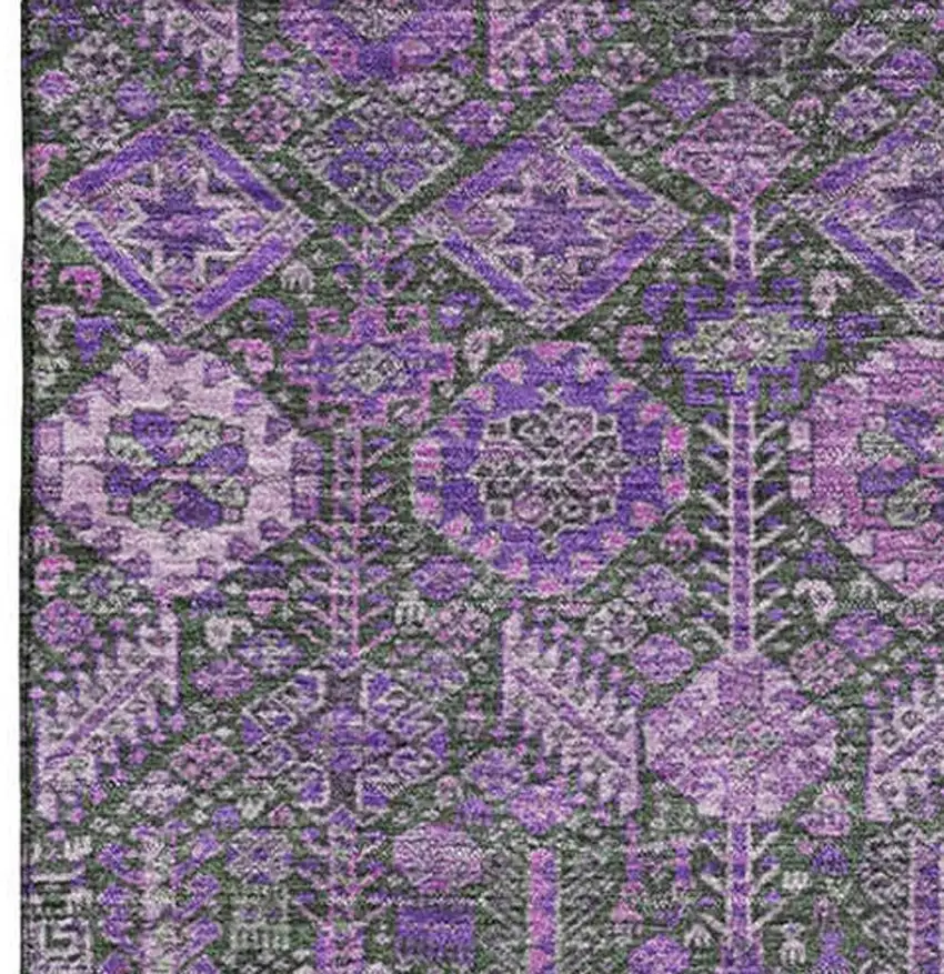 Purple And Ivory Tribal Washable Area Rug With UV Protection Photo 3