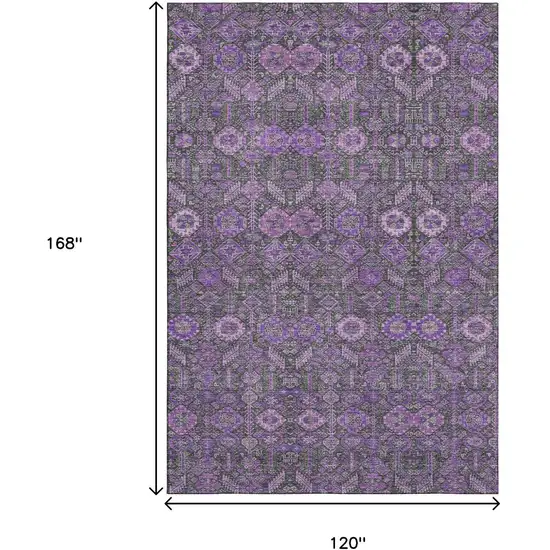 Purple And Ivory Tribal Washable Area Rug With UV Protection Photo 3