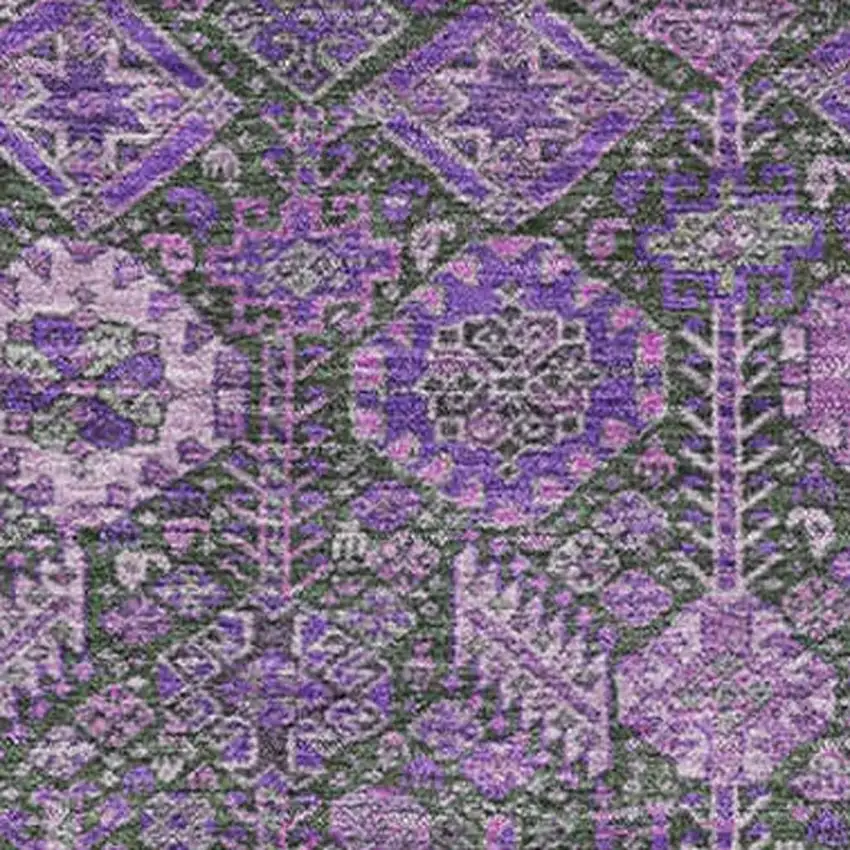 Purple And Ivory Tribal Washable Area Rug With UV Protection Photo 3