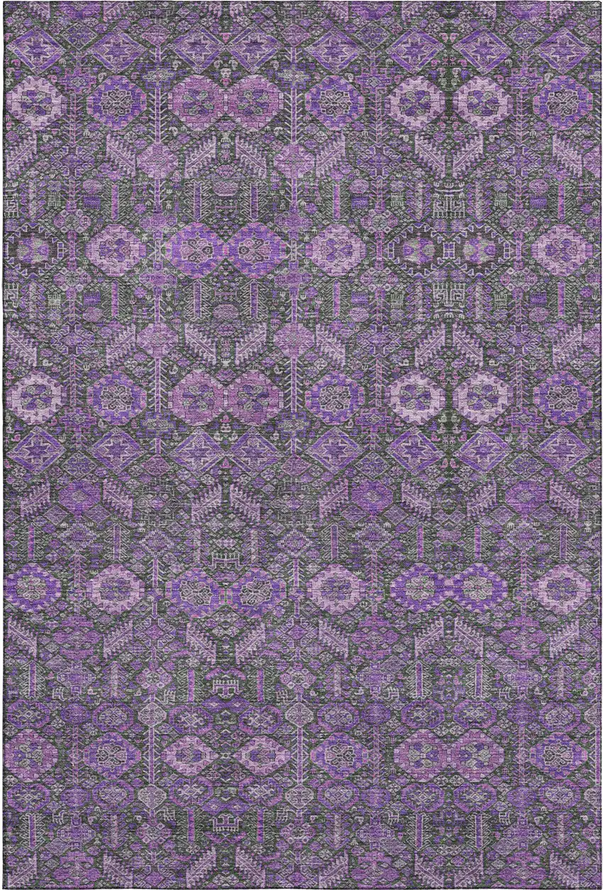 Purple And Ivory Tribal Washable Area Rug With UV Protection Photo 1