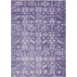 Photo of Purple And Ivory Tribal Washable Indoor Outdoor Area Rug