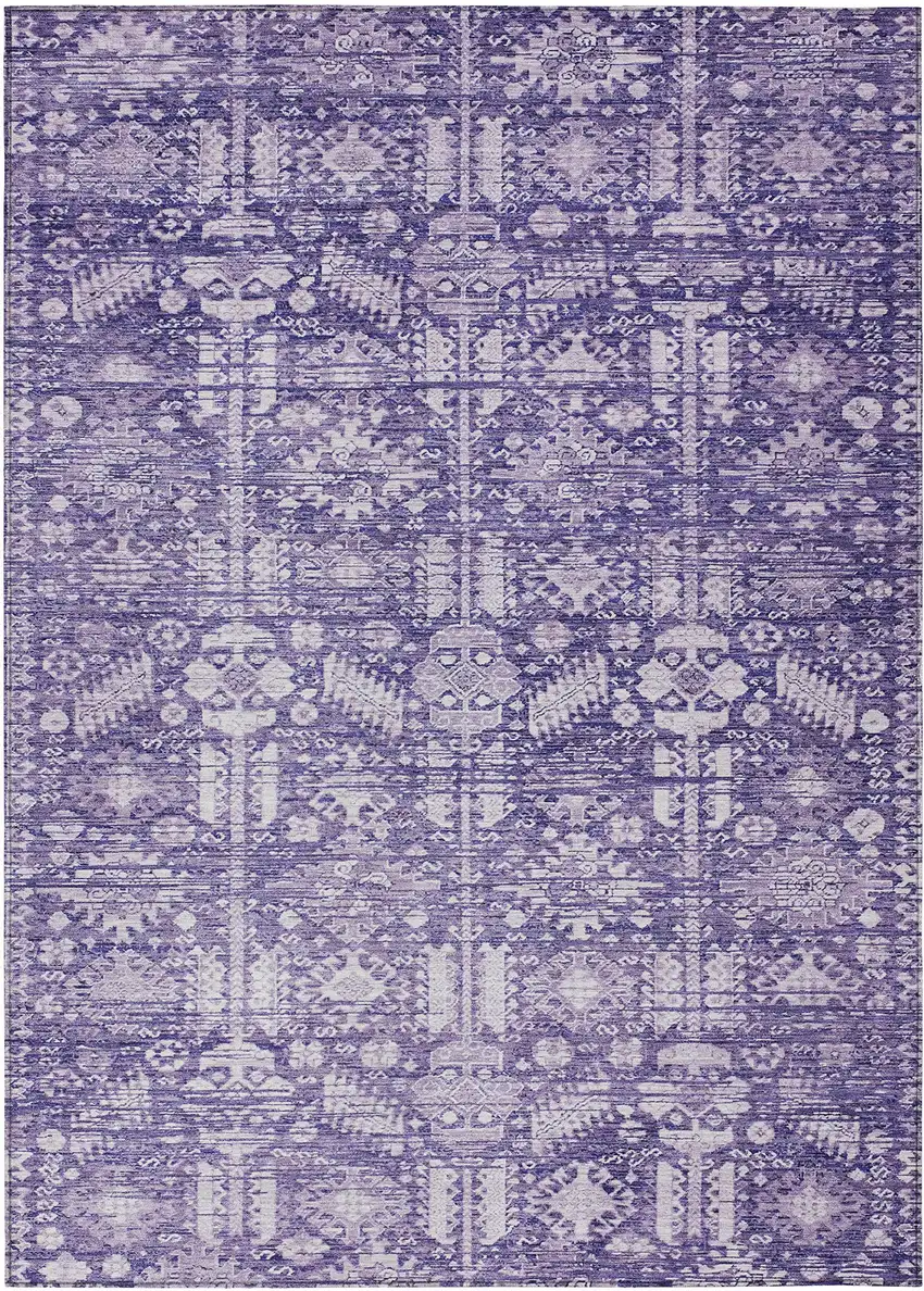 Purple And Ivory Tribal Washable Indoor Outdoor Area Rug Photo 1