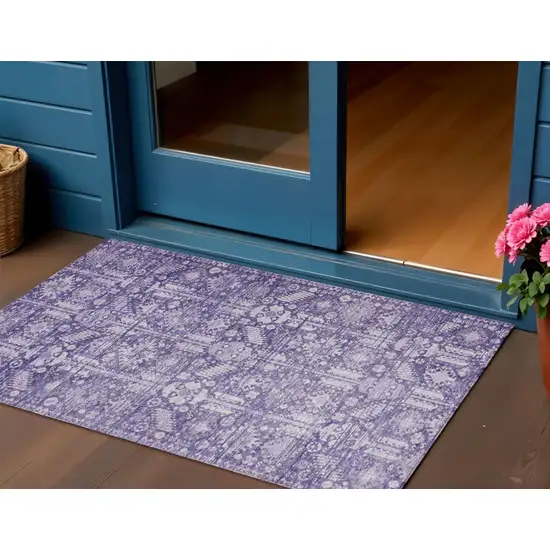 Purple And Ivory Tribal Washable Indoor Outdoor Area Rug Photo 2
