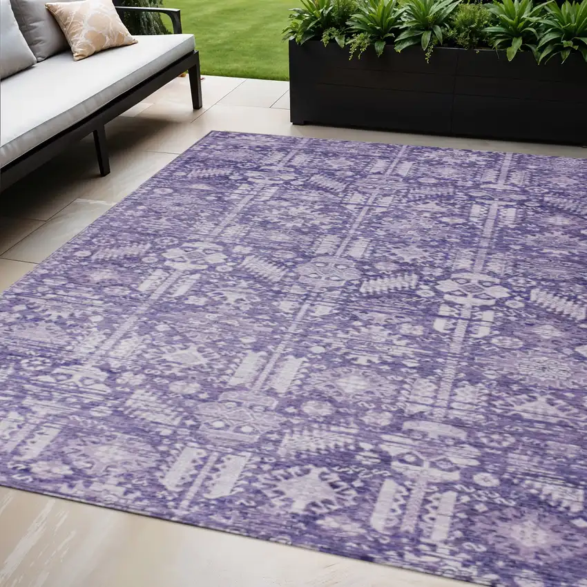Purple And Ivory Tribal Washable Indoor Outdoor Area Rug Photo 2