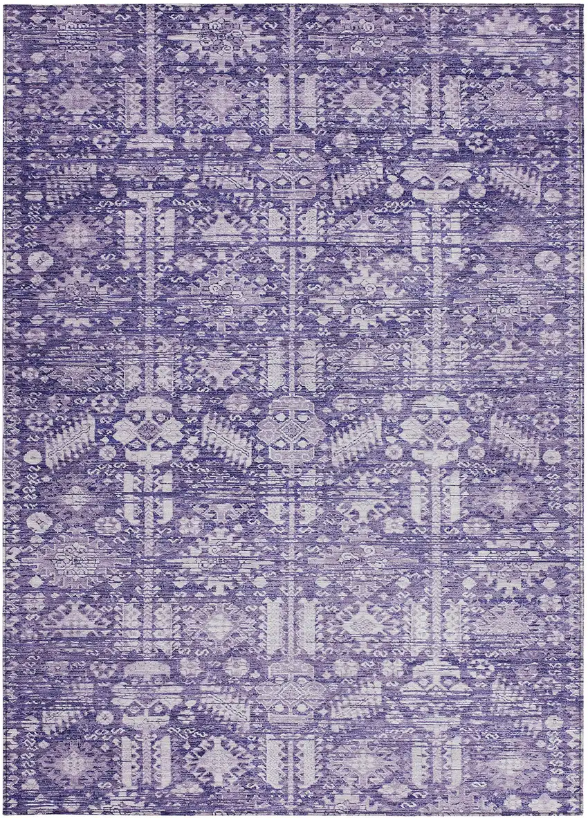 Purple And Ivory Tribal Washable Indoor Outdoor Area Rug Photo 3