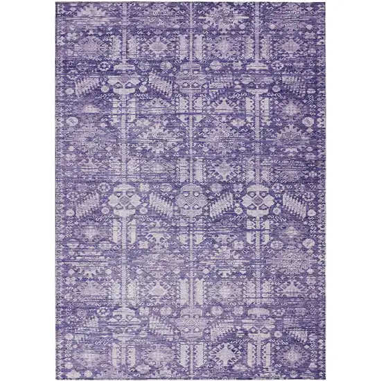 Purple And Ivory Tribal Washable Indoor Outdoor Area Rug Photo 1