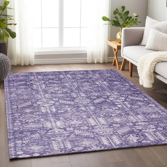 Purple And Ivory Tribal Washable Indoor Outdoor Area Rug Photo 6