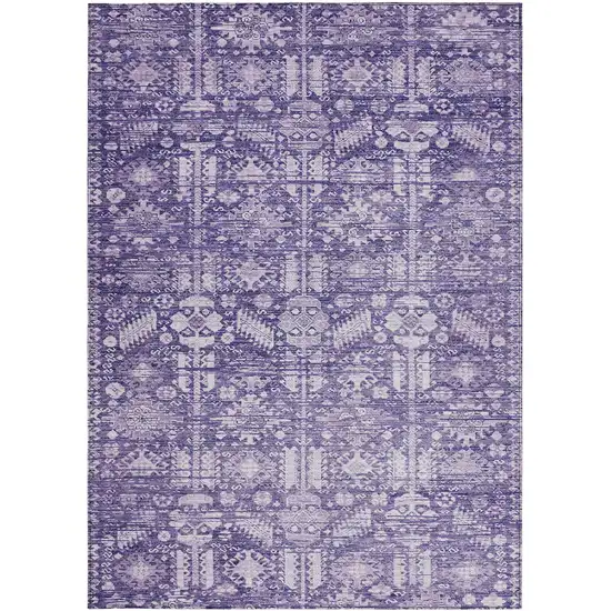 Purple And Ivory Tribal Washable Indoor Outdoor Area Rug Photo 4