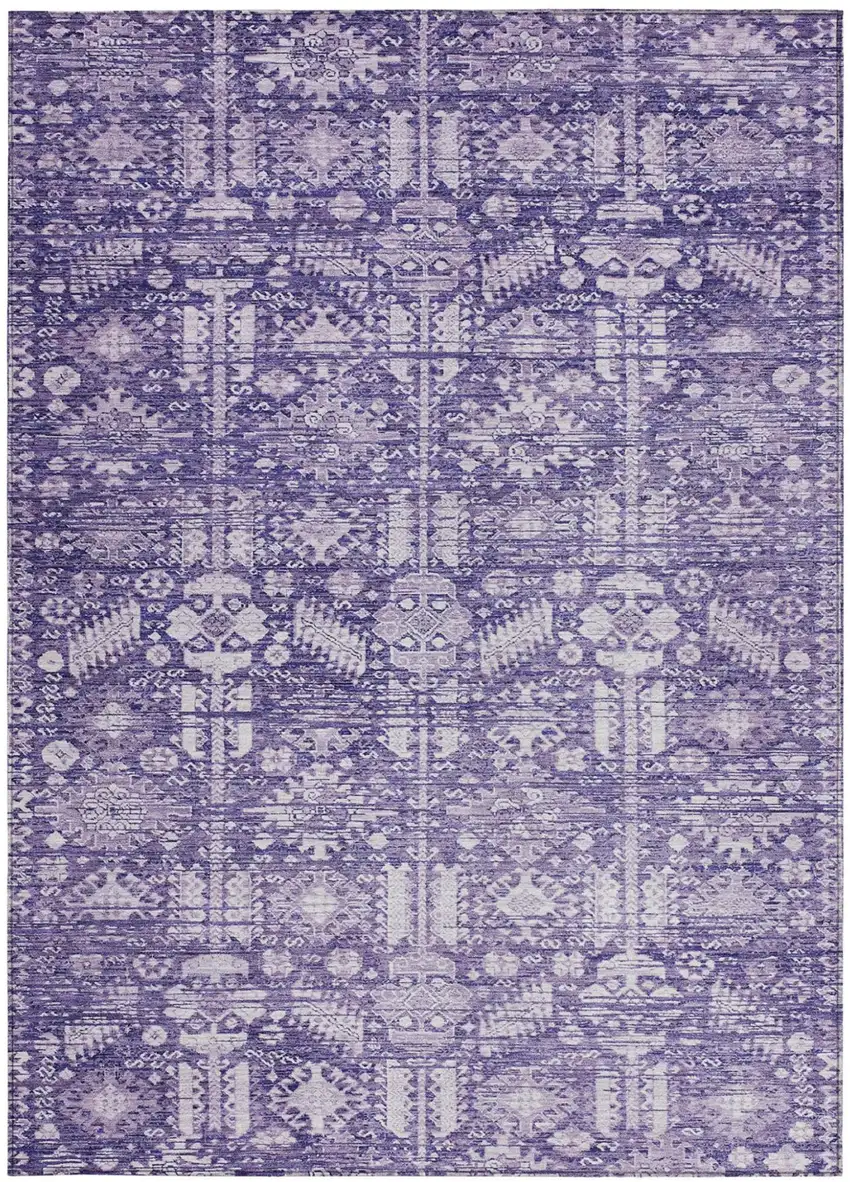 Purple And Ivory Tribal Washable Indoor Outdoor Area Rug Photo 3
