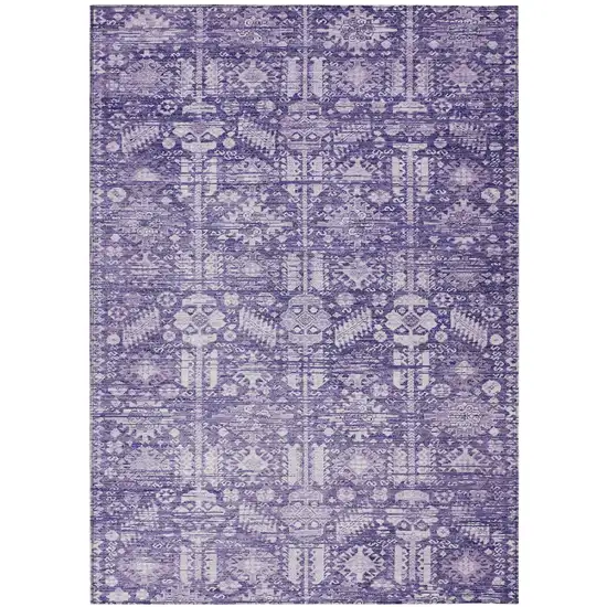 Purple And Ivory Tribal Washable Indoor Outdoor Area Rug Photo 2