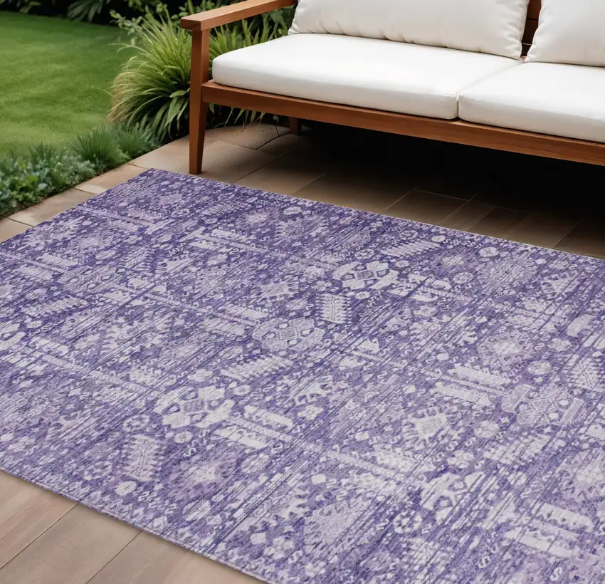 Purple And Ivory Tribal Washable Indoor Outdoor Area Rug Photo 1