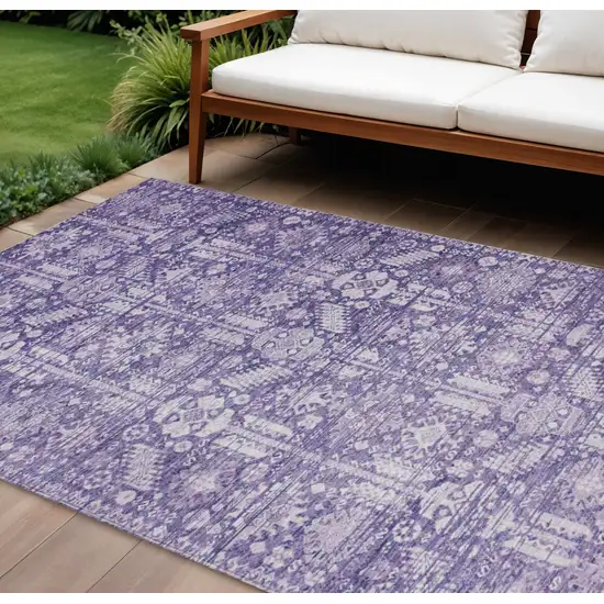Purple And Ivory Tribal Washable Indoor Outdoor Area Rug Photo 2