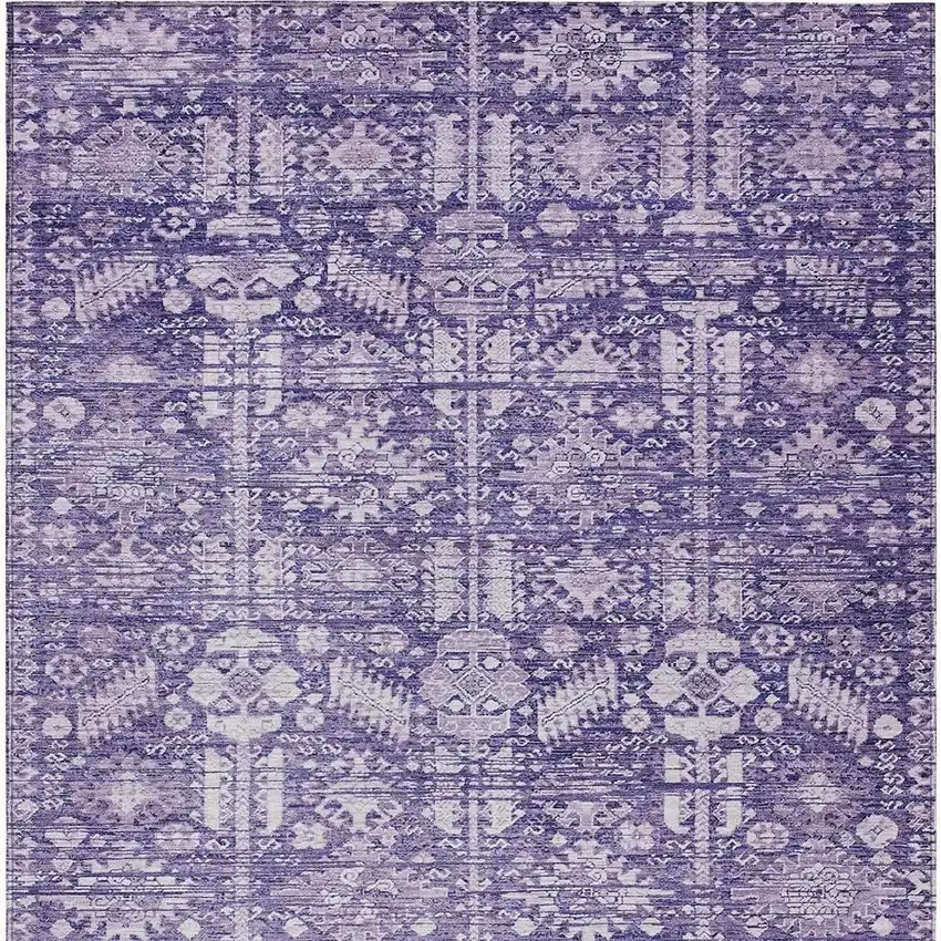 Purple And Ivory Tribal Washable Indoor Outdoor Area Rug Photo 4