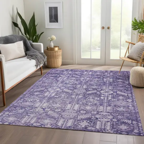 Purple And Ivory Tribal Washable Indoor Outdoor Area Rug Photo 7
