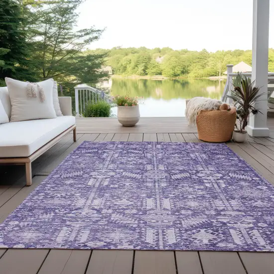 Purple And Ivory Tribal Washable Indoor Outdoor Area Rug Photo 5