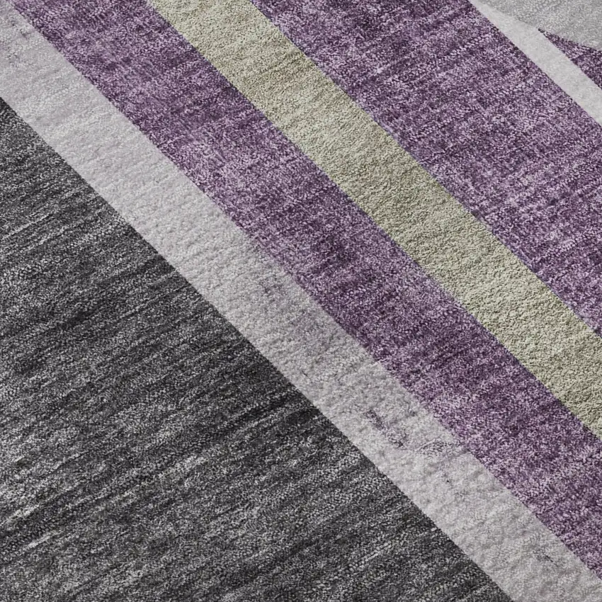 Purple And Khaki Geometric Washable Area Rug With UV Protection Photo 9