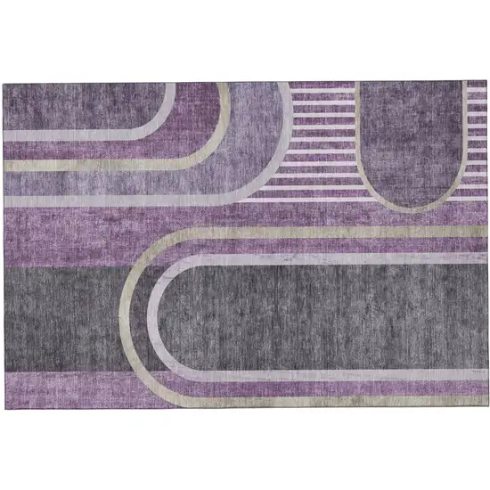 Purple And Khaki Geometric Washable Area Rug With UV Protection Photo 2