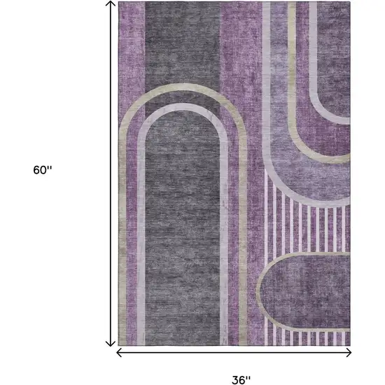 Purple And Khaki Geometric Washable Area Rug With UV Protection Photo 3