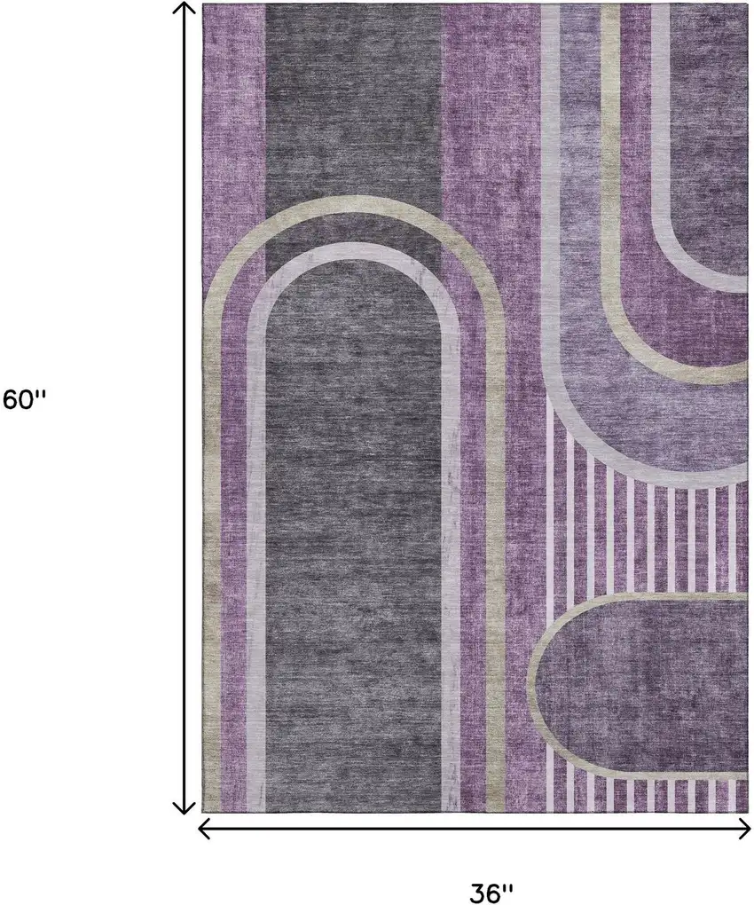 Purple And Khaki Geometric Washable Area Rug With UV Protection Photo 3