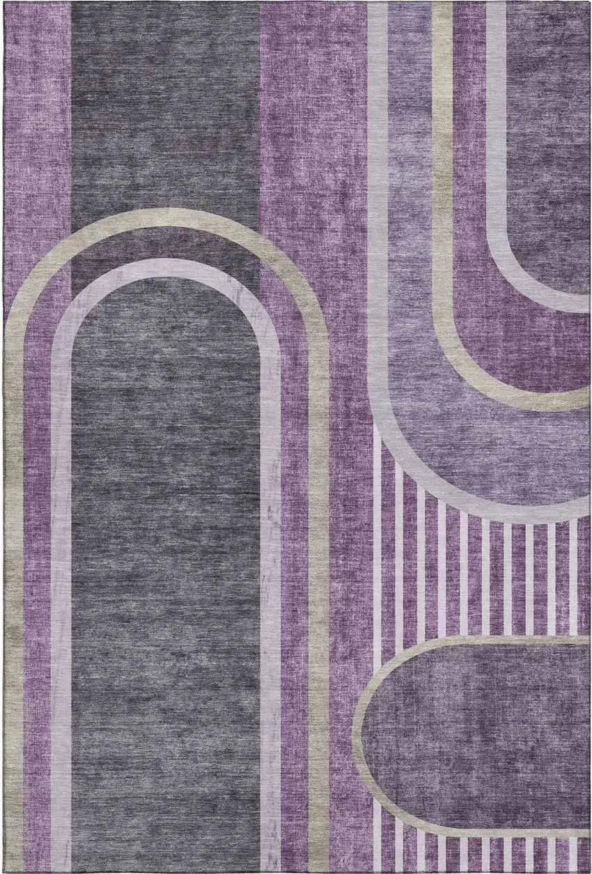 Purple And Khaki Geometric Washable Area Rug With UV Protection Photo 1