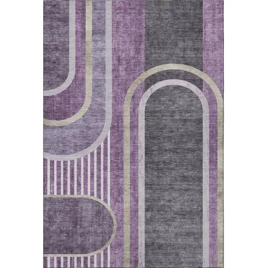 Purple And Khaki Geometric Washable Area Rug With UV Protection Photo 4