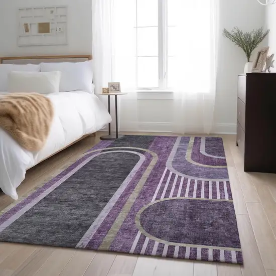 Purple And Khaki Geometric Washable Area Rug With UV Protection Photo 5