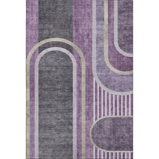 Purple And Khaki Geometric Washable Area Rug With UV Protection Photo 1
