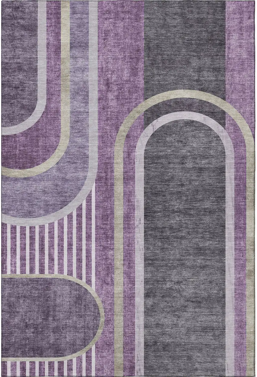 Purple And Khaki Geometric Washable Area Rug With UV Protection Photo 4
