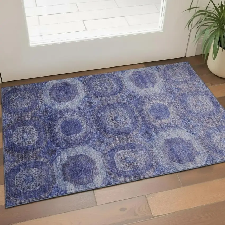 Purple And Lavender Abstract Geometric Washable Area Rug With UV Protection Photo 2