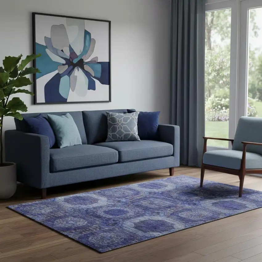 Purple And Lavender Abstract Geometric Washable Area Rug With UV Protection Photo 2