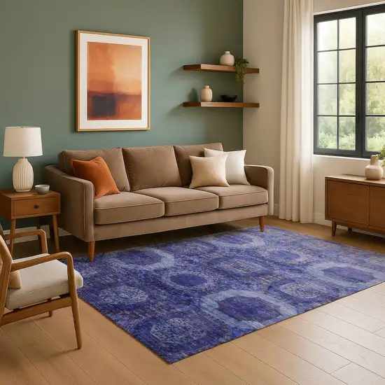 Purple And Lavender Abstract Geometric Washable Area Rug With UV Protection Photo 6