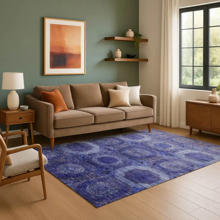 Purple And Lavender Abstract Geometric Washable Area Rug With UV Protection Photo 6