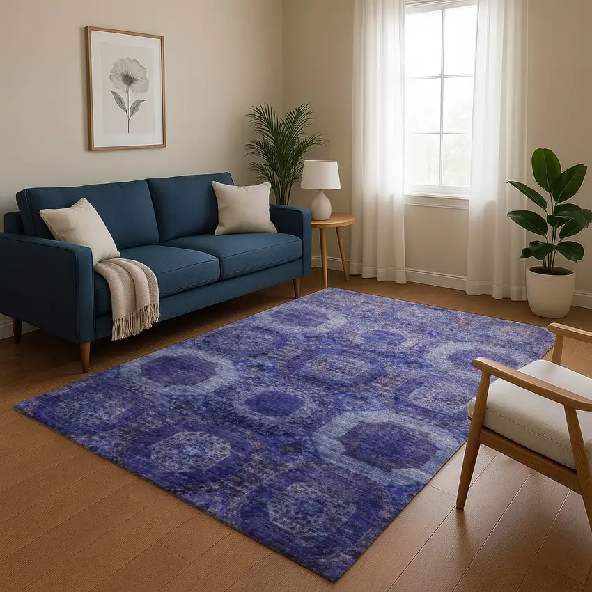 Purple And Lavender Abstract Geometric Washable Area Rug With UV Protection Photo 5