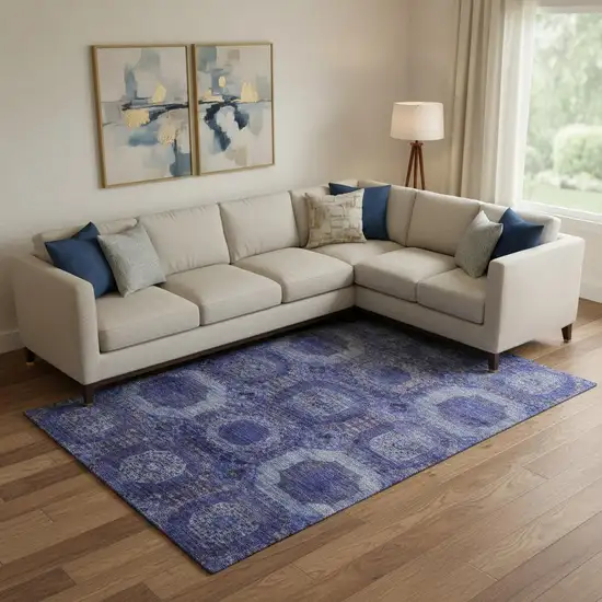 Purple And Lavender Abstract Geometric Washable Area Rug With UV Protection Photo 2