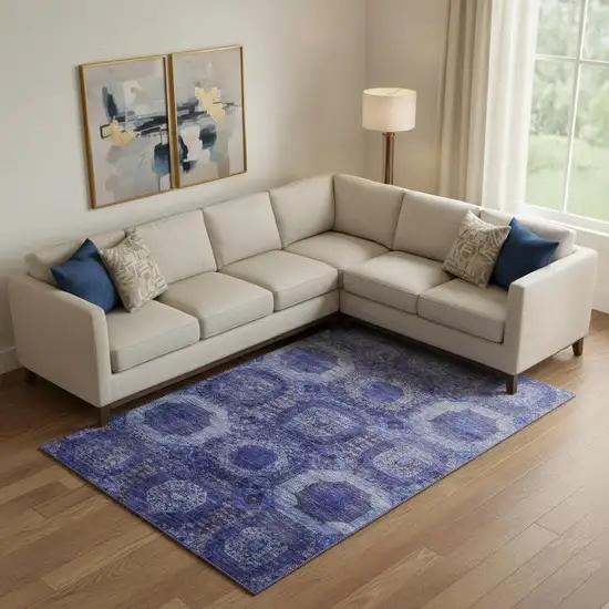 Purple And Lavender Abstract Geometric Washable Area Rug With UV Protection Photo 2