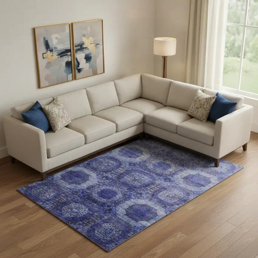 Purple And Lavender Abstract Geometric Washable Area Rug With UV Protection Photo 2