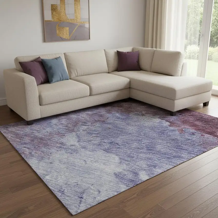 Purple And Lavender Abstract Washable Area Rug With UV Protection Photo 2