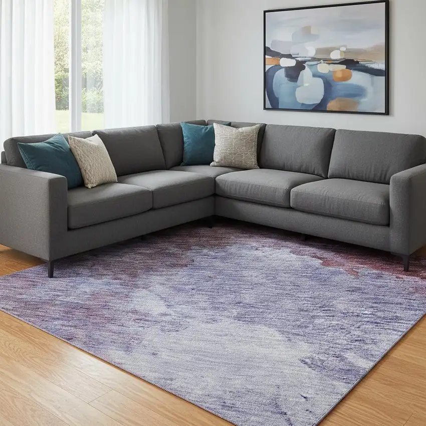 Purple And Lavender Abstract Washable Area Rug With UV Protection Photo 2