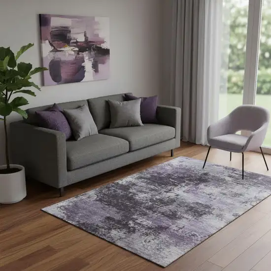 Purple And Lavender Abstract Washable Area Rug With UV Protection Photo 2