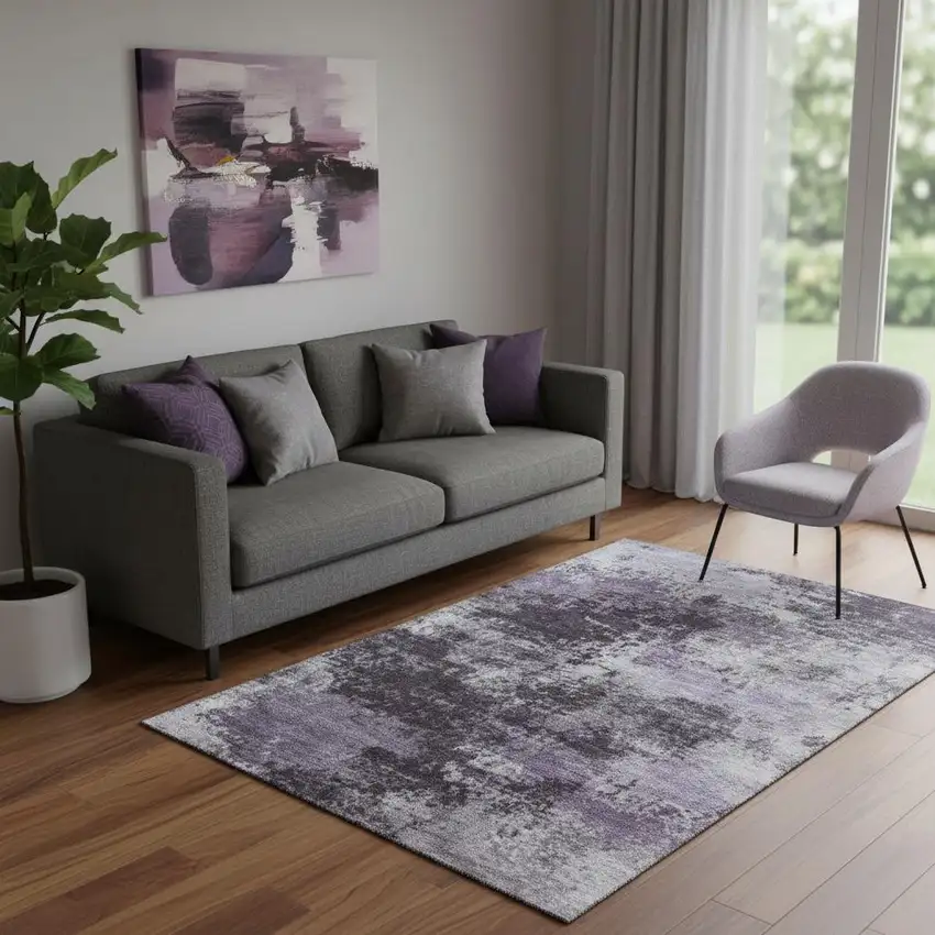 Purple And Lavender Abstract Washable Area Rug With UV Protection Photo 2