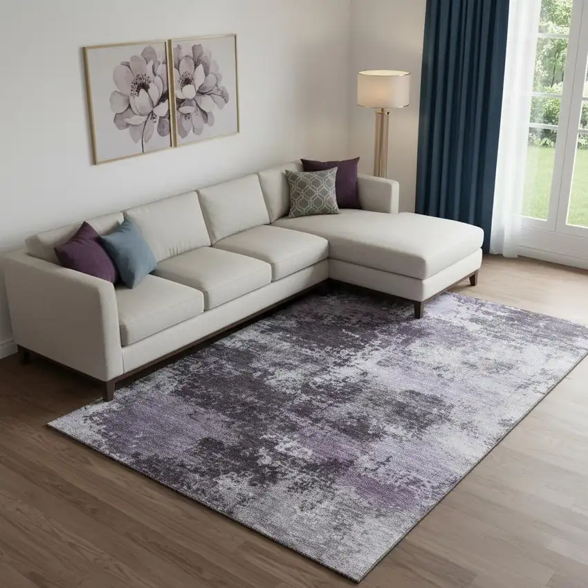 Purple And Lavender Abstract Washable Area Rug With UV Protection Photo 2