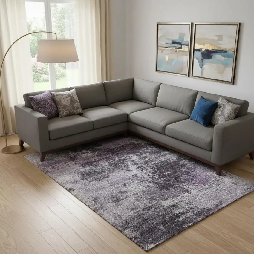 Purple And Lavender Abstract Washable Area Rug With UV Protection Photo 2