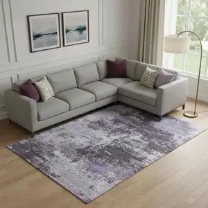 Photo of Purple And Lavender Abstract Washable Area Rug With UV Protection