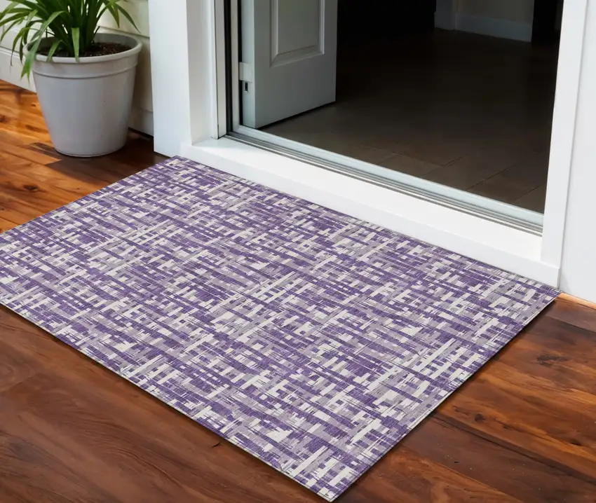 Purple And Lavender Abstract Washable Indoor Outdoor Area Rug Photo 1